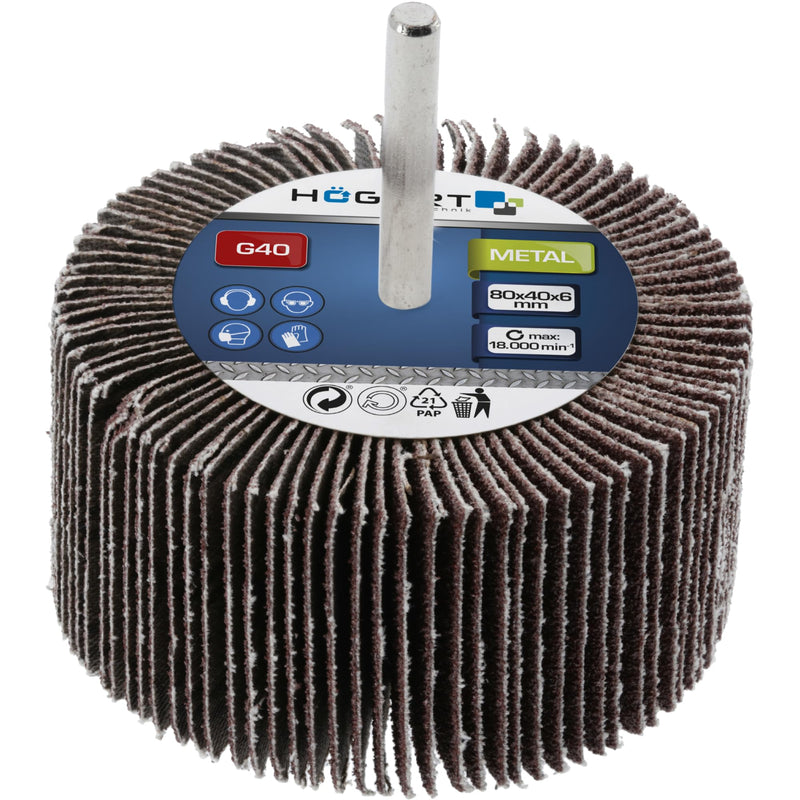 HÖGERT TECHNIK Grinding Mop with Shaft 80 x 40 x 6 mm G150, Flap Grinder for Metal, Deburring, Rust Removal, Paint Sanding, Flap Wheel Grinding Attachment for Drill