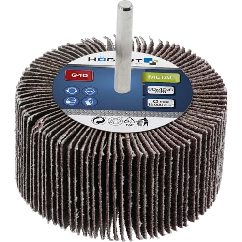 HÖGERT TECHNIK Grinding Mop with Shaft 80 x 40 x 6 mm G100, Flap Grinder for Metal, Deburring, Rust Removal, Paint Sanding, Flap Wheel Grinding Attachment for Drill