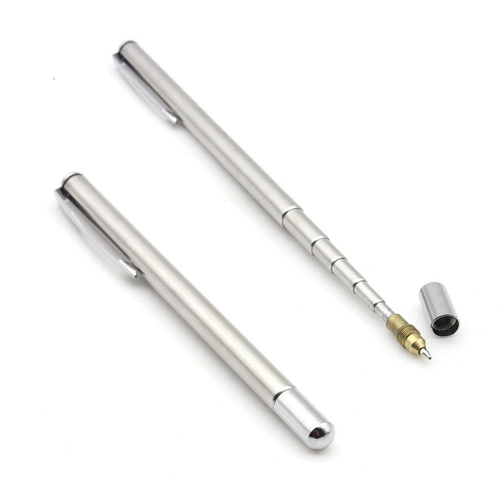 [Australia - AusPower] - 2PCS Stainless Steel Pen with Clip - Hand Pointer Extendable Telescopic Retractable Ballpoint Pen Pointer Handheld Presenter Classroom Whiteboard Pointer 2-PACK 