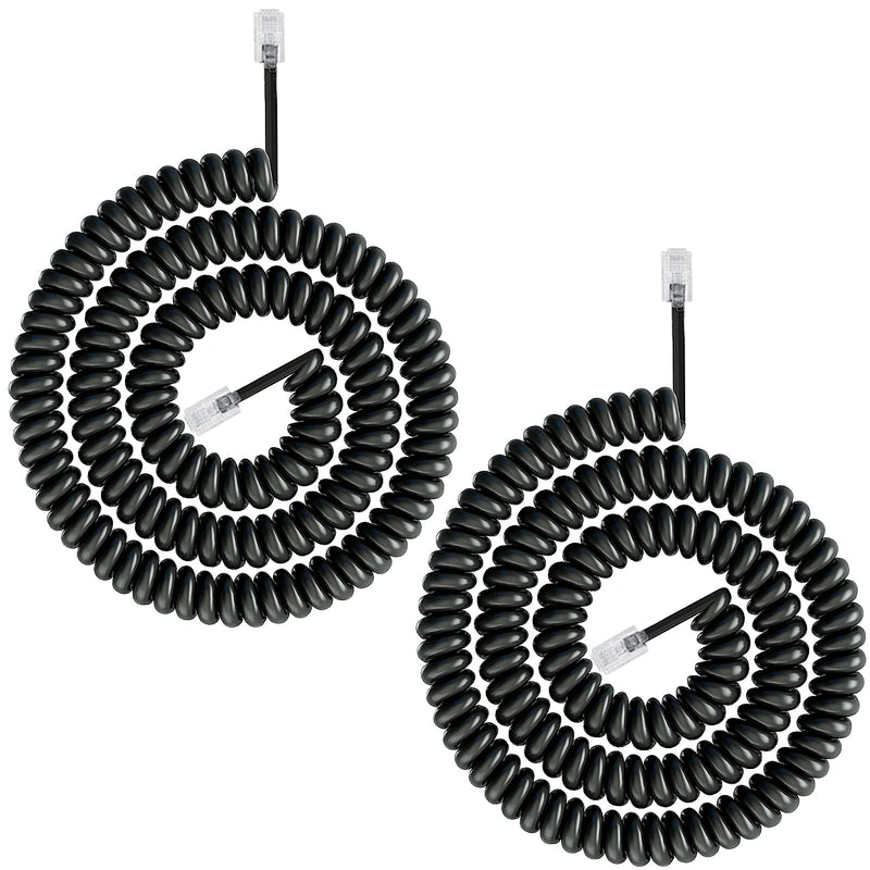 [Australia - AusPower] - Uvital Telephone Phone Handset Cable Cord, Coiled Length 1.2 to 10 Feet Uncoiled Landline Phone Handset Cable Cord RJ9/RJ10/RJ22 4P4C(Black,2 PCS) 2Pack Telephone Cord 