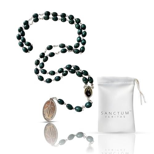 SANCTUM VERITAS Saint Faustina Kowalska True Relic Chaplet Apostle Divine of Mercy Miraculous Medal Jesus I Trust in You Chaplet Three O' Clock Prayer Poland Polish Novena Green1