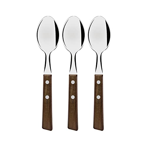 Tramontina 22203/300 Traditional Heavy Duty Natural Wood Pattern Table Spoon, 7.5 inches (19 cm), Set of 3, Cutlery, Blister Pack, Lightweight, Natural Wood, Made in Brazil