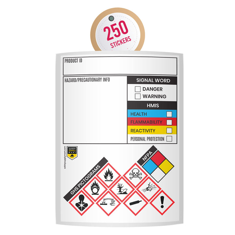 Safety Data Sheet Stickers/MSDS Stickers, 3" x 4", Roll of 250, Tough Tear-Proof, Right To Know- Chemical Identifying and Marking Sticker Decals