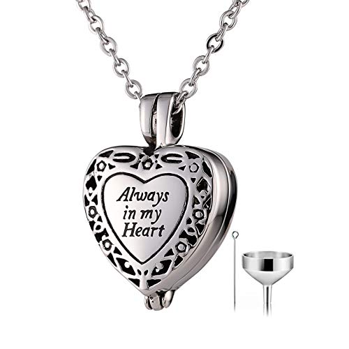 Beydodo Personalized Heart Cremation Urn Necklace for Ashes Always in My Heart Memory Necklace Gift with Funnel Kit Style 1