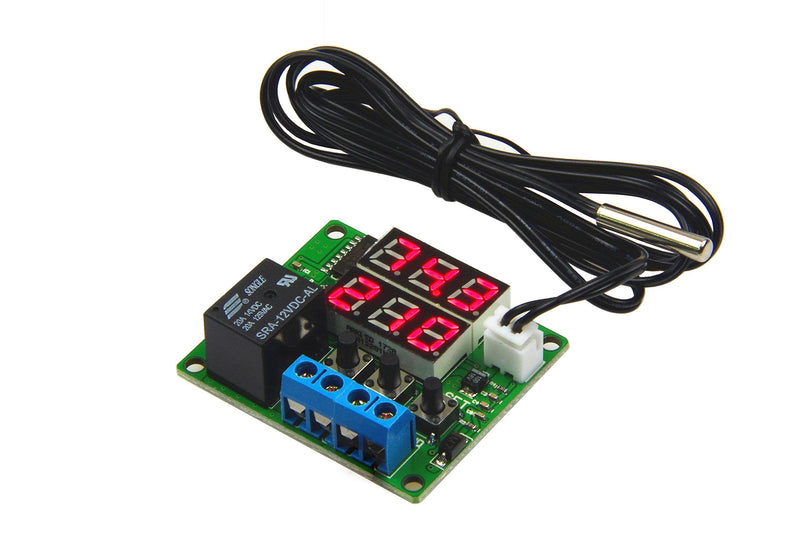 [Australia - AusPower] - DC 12V Digital Thermostat Module -58℉ to 257℉ Fahrenheit Temp Display Temperature Controller Board with 20A Relay Waterproof Sensor Probe Dual LED Display Red Red 
