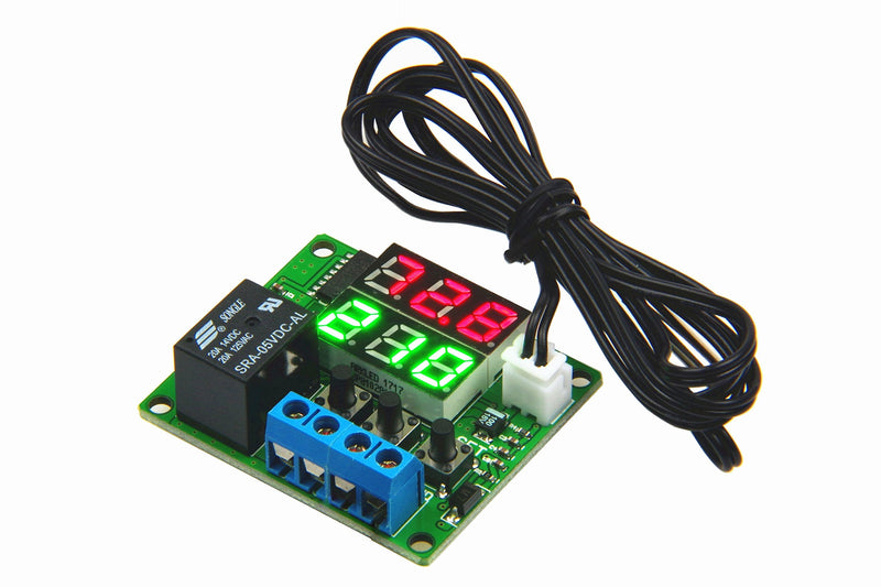 [Australia - AusPower] - DC 5V Digital Thermostat Module -58℉ to 257℉ Fahrenheit Temp Display Temperature Controller Board with 20A Relay Waterproof Sensor Probe Dual LED Display Red Green 