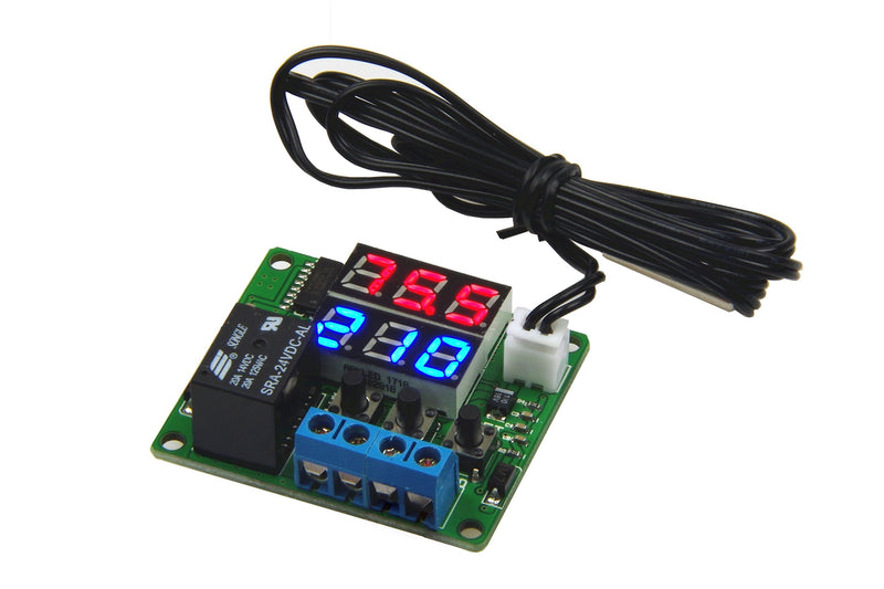 [Australia - AusPower] - DC 24V Digital Thermostat Module -58℉ to 257℉ Fahrenheit Temp Display Temperature Controller Board with 20A Relay Waterproof Sensor Probe Dual LED Display Red Blue 