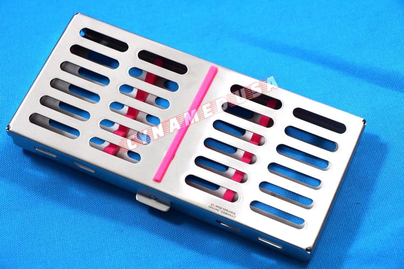 [Australia - AusPower] - New Premium German Stainless Dental Autoclave Sterilization Cassette Rack Box Tray for 7 Instruments Pink 