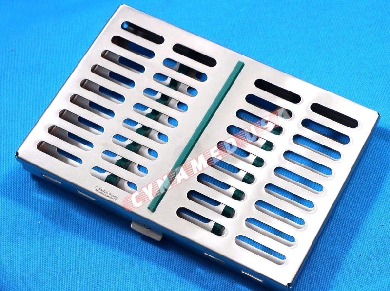 [Australia - AusPower] - German Stainless 1 Dental Sterilization Cassette Rack Tray Box for 10 Surgical Instruments-Green 
