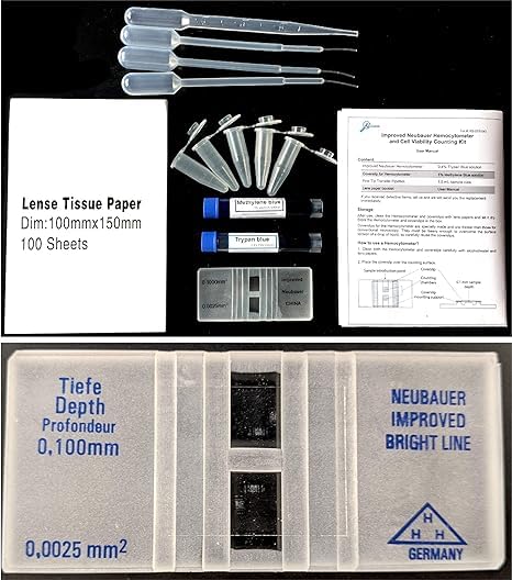 Rs' Science - Improved Neubauer Hemocytometer kit, Cell Counting Chamber with Trypan Blue and Methylene Blue for Blood, Cell, Yeast Counting