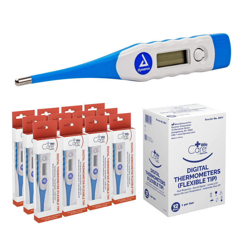 [Australia - AusPower] - Dynarex Oral Digital Thermometer for Fever with Flexible Tip, Accurate Medical Indicator with Alarm for Adults and Kids (Pack of 12) 