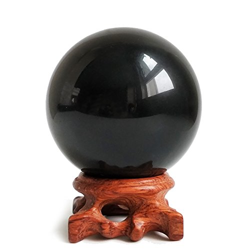 Mina Heal Natural Black Obsidian Crystal Ball with Stand, 80mm/3.1" 80 mm