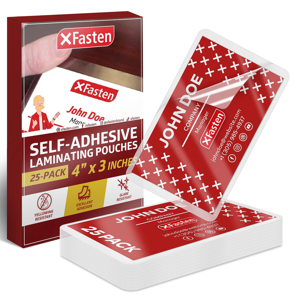 [Australia - AusPower] - XFasten Self-Sealing Laminating Pouches Business Card Size, 9.5 Mil and Hard Self Laminating Business Cards Pouch (Pack of 25) Pack of 25 