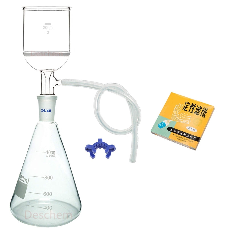 1000ml,Suction Filtration Device,200ml Buchner Funnel,1L Erlenmeyer Flask,70mm Filter Paper