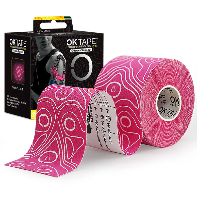 [Australia - AusPower] - OK TAPE PRO Kinesiology Tape, 2inch x Long Roll 16ft Free Cut Tape, Elastic Athletic Tape Therapeutic Latex Free, Pink+White 1 Count (Pack of 1) 