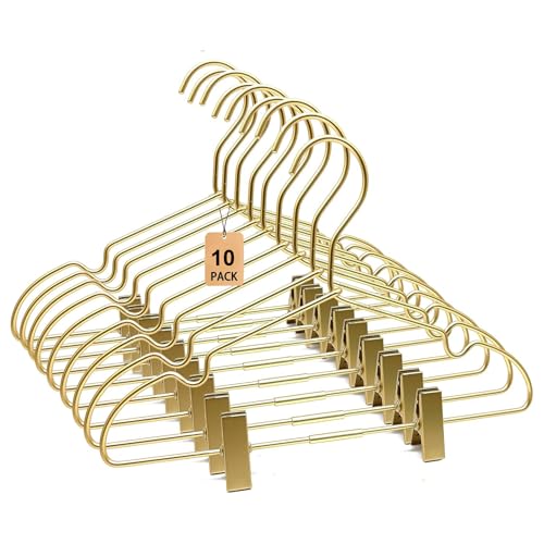 12.6" Children Gold Clothes Hangers with Clips,10 Pack,Newborn Kids Non Slip Durable Space Saving Clothes,Standard Hangers Heavy Duty Saving Space