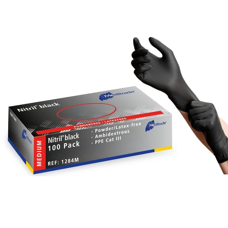 Meditrade Nitrile Disposable Gloves Black - Powder-Free, Latex-Free, Micro-roughened, Food Safe, Examination Gloves & Protective Gloves - Medium 1