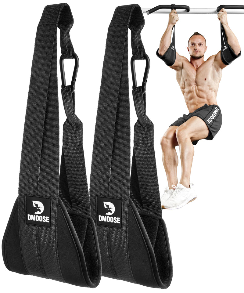 [Australia - AusPower] - DMoose Fitness Hanging Ab Straps for Pull Up Bar & Core Strength Training - Soft Padded Exercise Straps for Ab Swing & Leg Raises, Hang Bar Strap with 2 Steel Carabiners - Abs Equipment for Home & Gym Black 