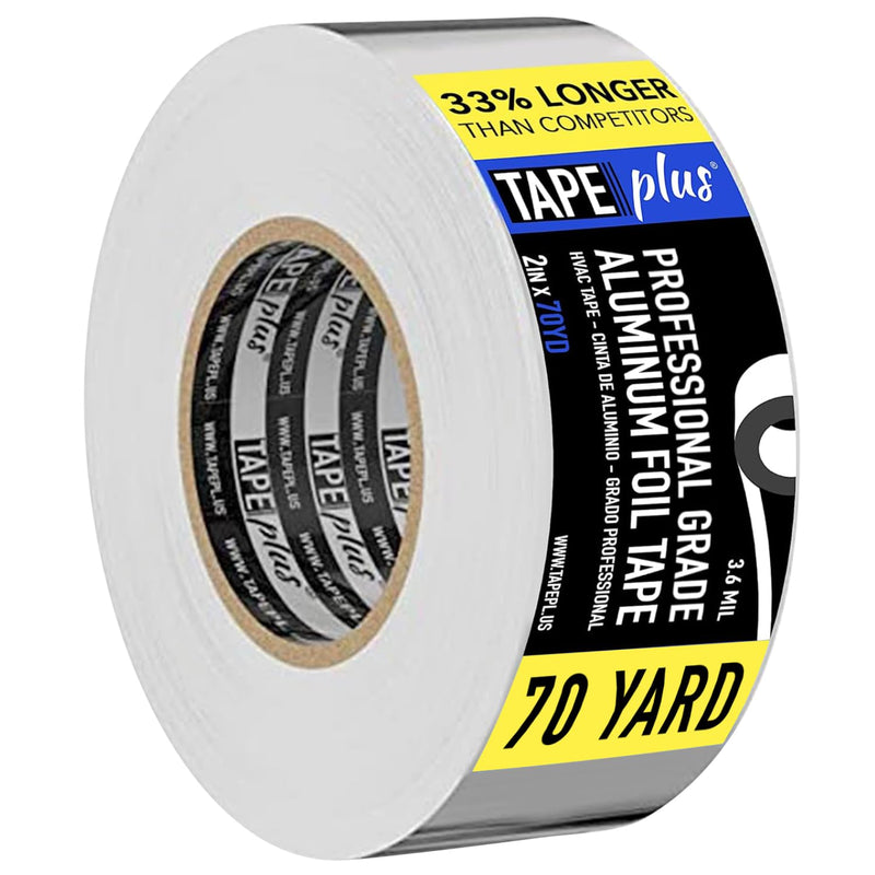 TapePlus Aluminum Foil Tape - HVAC & Ductwork Sealing with HVAC Tape - Metal Ductwork Insulation & Moisture Protection - Heat-Resistant Performance to 250°F - 2 in x 70 yd, Pack of 1, Silver 1 Pack
