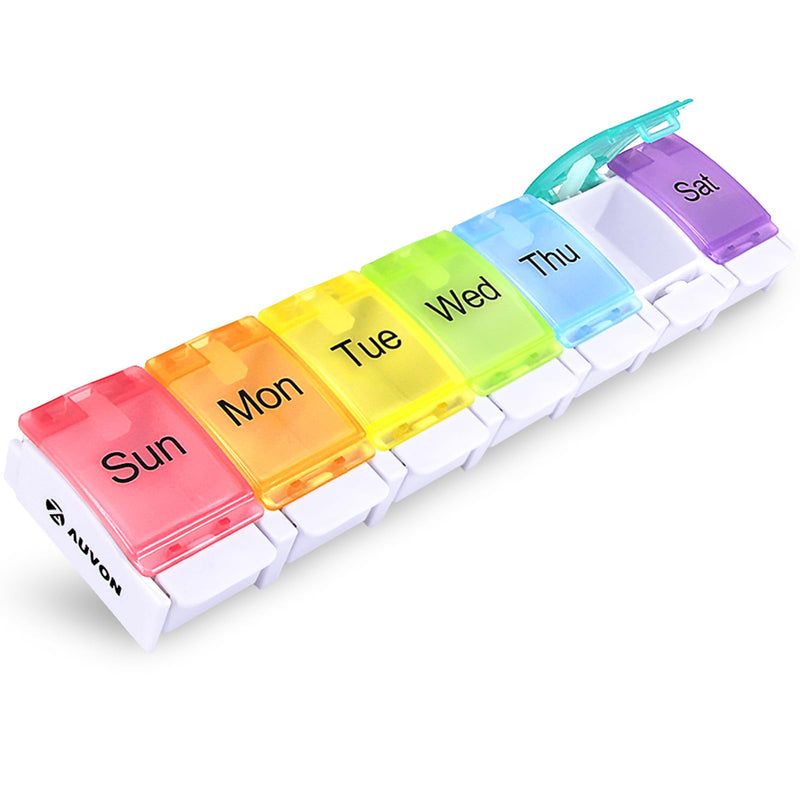 [Australia - AusPower] - AUVON Weekly Pill Organizer Arthritis Friendly, BPA Free Travel 7 Day Pill Box Case with Spring Open Design and Large Compartment to Hold Vitamins, Cod Liver Oil, Supplements and Medication Cream White 