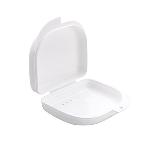 ULTNICE 2 x Retainer Box with Ventilation Holes and Snap Lock Storage Box for and Prostheses Tooth Holder Box 17 x 16.4 x 5.6 cm White