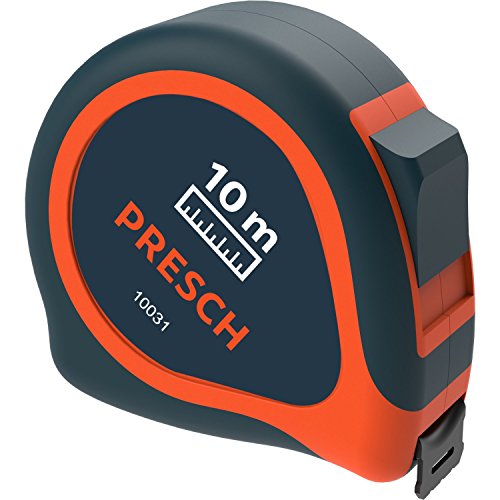 Presch Tape Measure 10 m - Robust Professional Tape Measure Riveted with Belt Clamp and Reel System - Roll Meter 10 m with Lock