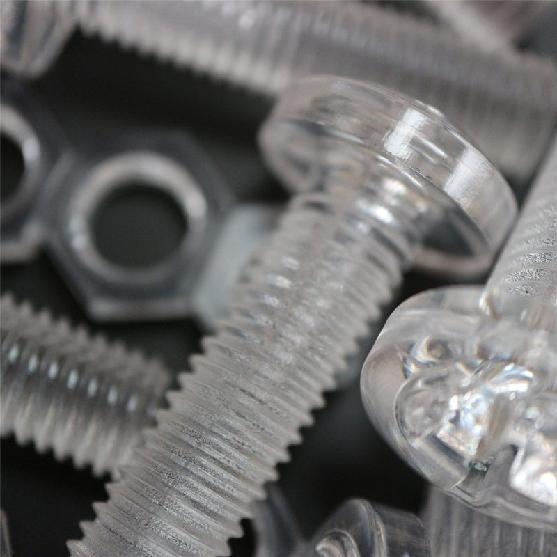 [Australia - AusPower] - Pack of 20 Transparent Clear Plastic, Pan Head, M10 x 40mm Nuts & Bolts -Acrylic Plastic Screws, (25/64 x 1 37/64 in) 