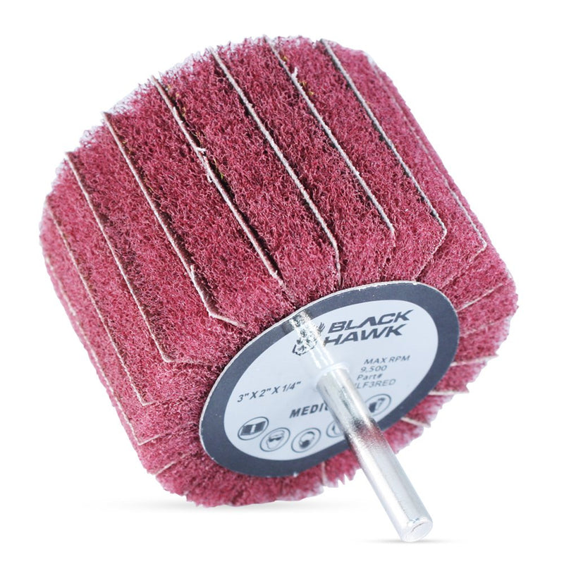 [Australia - AusPower] - BHA Mounted Interleaf Flap Wheels for Sanding and Finishing, 3” x 2” x 1/4”, Red (Medium) - 5 Pack 