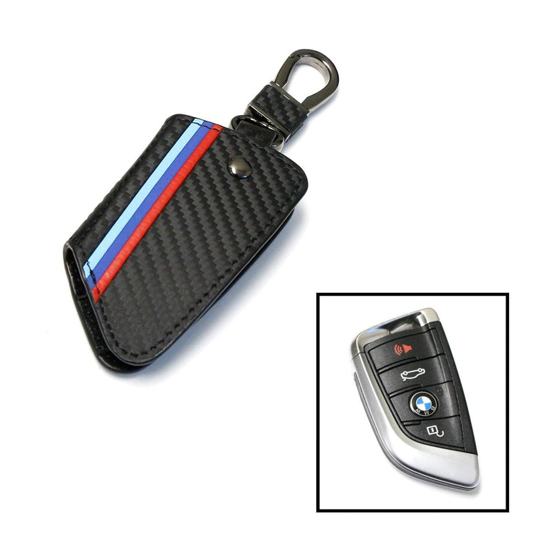 [Australia - AusPower] - Xotic Tech M-Colored Stripe Carbon Fiber Leather Remote Key Fob Cover Case Compatible with BMW X1 X5 X6 5 7 Series F48 F15 F16 G30 G31 G11 G12 X1, X5, X6, 5/7 Series 