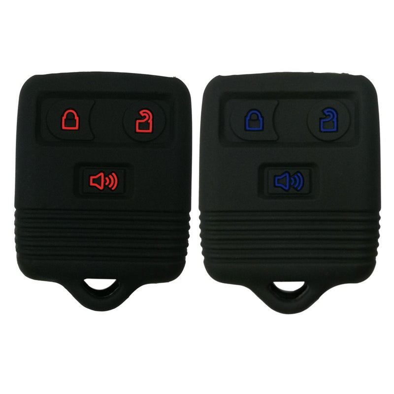 [Australia - AusPower] - 2Pcs Coolbestda Rubber Key Fob Case Keyless Cover Protector Skin for Ford F150 F250 F350 Explorer Ranger Escape Expedition Black with Red + Black with Blue 