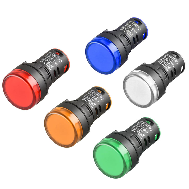 Heschen 22 mm LED Indicator Light, AD16-22D/S, 24VDC 20mA, Red, Green, Yellow, Blue, White Light Colour, Pack of 5