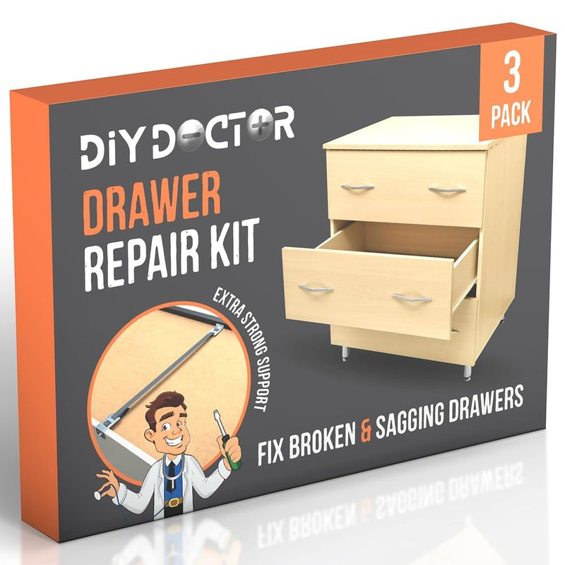 [Australia - AusPower] - DIY Doctor Drawer Repair Kit - Pack of 3 Dresser Drawer Bottom Replacement Parts - Drawer Fixer - No Need for Kitchen Drawer Replacement - Replacement Kitchen Drawer - Fix Buckled Drawers 3x Drawer Kit 