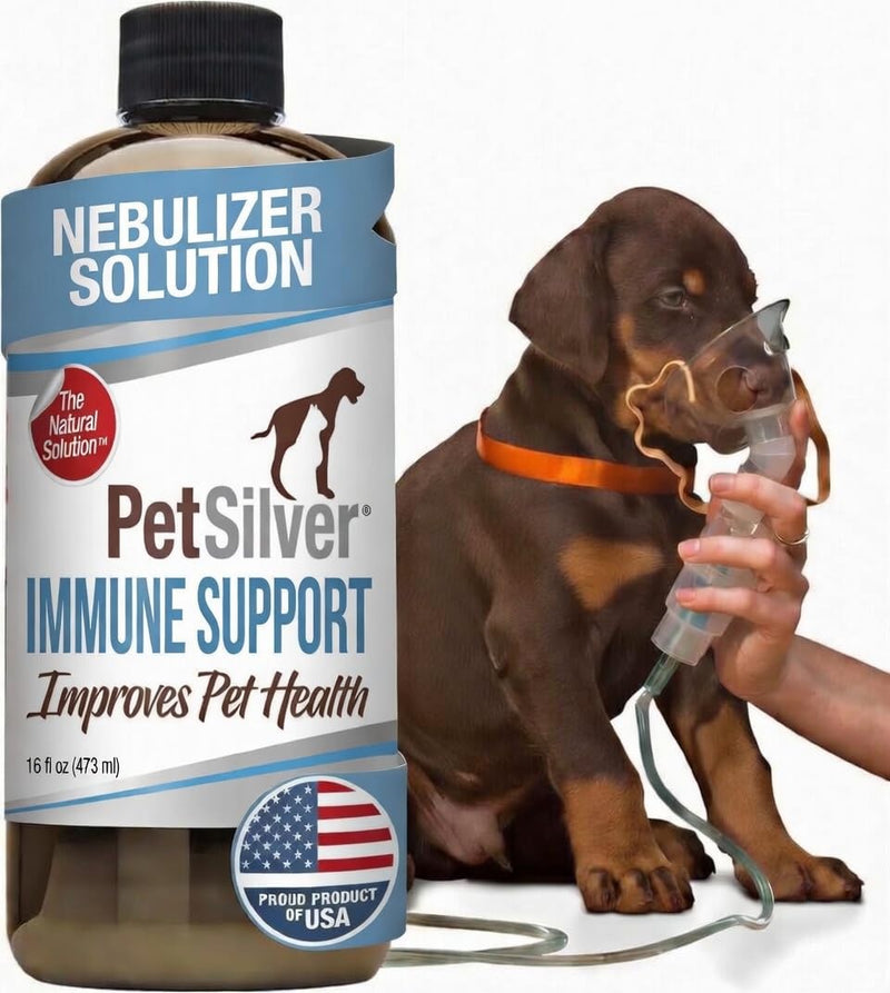 [Australia - AusPower] - PetSilver Immune Support, Natural Nebulizer Solution, Promotes Respiratory Health in Cats & Dogs, Allergies, Sinus & Cough Treatment, Easy to Use, Patented Chelated Silver, Made in the USA, 16 fl oz 