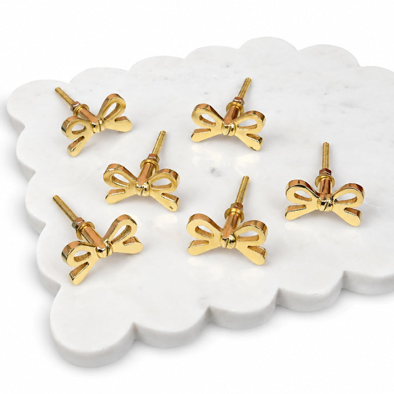 Perilla Home Set of 6 Brass Bow Knobs for Cabinet & Drawers Decorative Bow Knobs for Home Kitchen Cabinet Hardware Cupboard Metal knobs Door Dresser Wardrobe and Drawer Pulls Bow Design