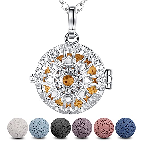 INFUSEU Aromatherapy Gifts Sunflower Necklaces for Women Essential Oil Diffuser Jewelry Lava Rock Stone Pendant Aroma Perfume Spiritual Items for Meditation Yoga