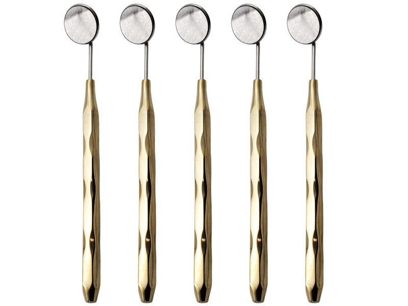 [Australia - AusPower] - Dental Mirror Stainless Steel with Gold Plated Handle, Set of 5 Dental Mirrors Front Surface Rhodium Plasma Coated European Style Threading by ARTMAN Brand 