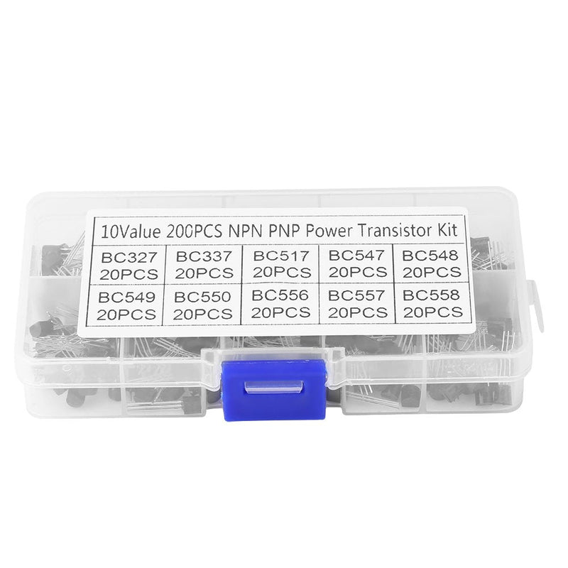 200 Pieces BC Transistors To-92 Silicon Npn Pnp Power Transistor Assortment Kit Set 10 Values (Bc327 Bc337 Bc517 Bc547 Bc548 Bc549 Bc550 Bc556 Bc557 58) With plastic plastic Storage Box