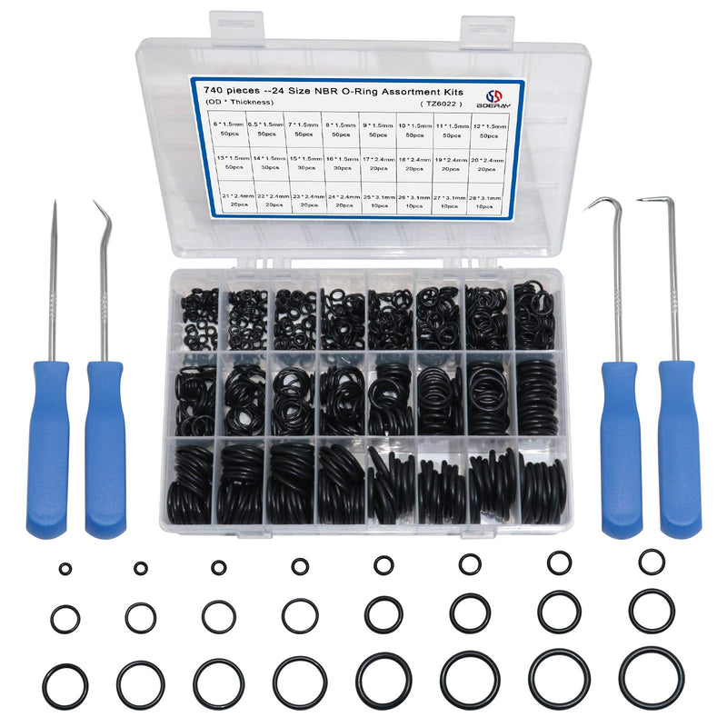 [Australia - AusPower] - 740pc Universal O Rings Assortment in 24 Sizes with 4pc Tools | Rubber O Rings Kit for Faucet Plumbing Automotive Repair | Nitrile Rubber Oring Kit 