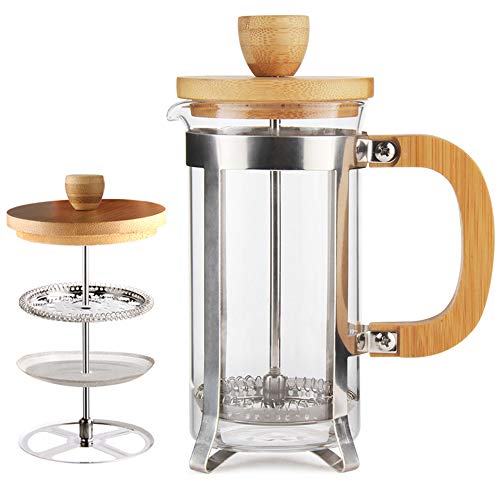 Sivaphe 12 oz French Press Coffee/Tea Maker Single Cup Espresso Press Stainless Steel Filter 0.35L High Borosilicate Carafe Durable Bamboo Handle Small Coffee Maker 12 oz Bamboo