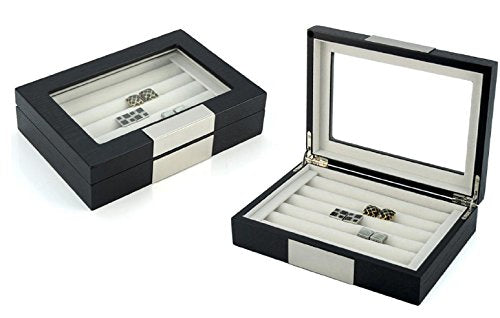 20 CUFFLINK RING STORAGE BOX CUFF LINKS JEWELRY DISPLAY WOOD CASE - 412020