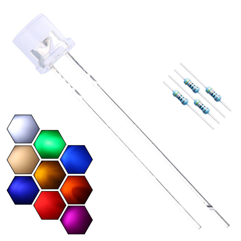 [Australia - AusPower] - 180pcs 5mm 9 Colors x 20pcs Assorted Colors Lights LED Diodes Flat Lens 1.14in. Long Lead +300pcs Resistors (for DC 6-12V) Included,Bulb Lamps Light Emitting Diode [02] 9 Colors x 20 pcs / 180pcs 5mm Flat Top 
