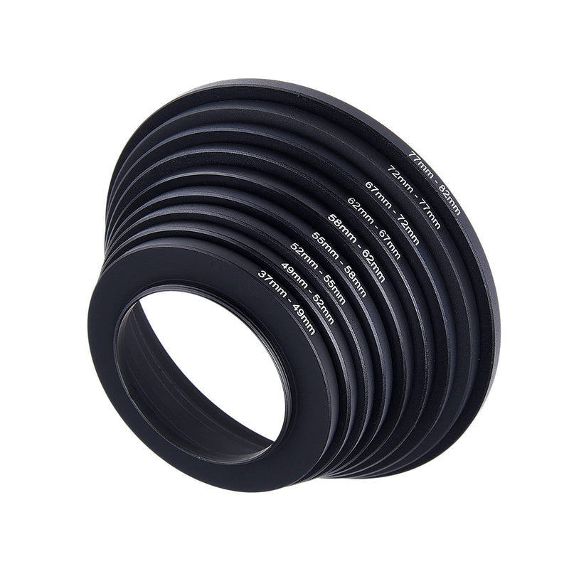 [Australia - AusPower] - Step Up Lens Filter Adapter Rings - Set of 9 - Allows You to Fit Larger Size Lens Filters on a Lens with a Smaller Diameter - Sizes: 37-49, 49-52, 52-55, 55-58, 58-62, 62-67, 67-72, 72-77, 77-82 mm Step Up Lens Filter Adapter Kit - Set of 9 