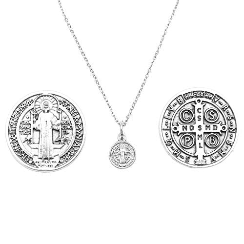 Rosemarie Collections Petite Saint Benedict Religious Pendant Necklace, 18"+2" Extender 2 Religious Pocket Tokens With Necklace