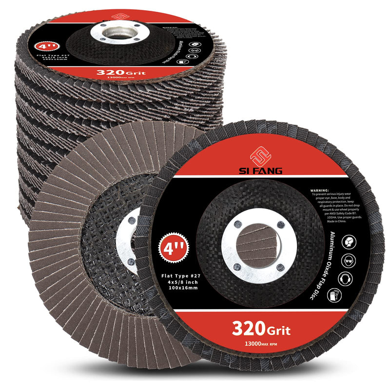 [Australia - AusPower] - 320 Grit Flap Discs 4" x 5/8 Inch Aluminum Oxide 10 Pack Angle Grinder Attachment Sanding Disc Blending Grinding Finishing 320 Grit 