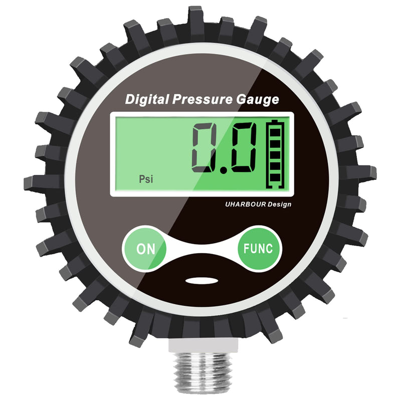 [Australia - AusPower] - Digital Air Pressure Gauge, Digital Pressure Gauge with 1/4'' NPT Bottom Connector and Rubber Protector, 5-200psi Digital Tire Pressure Gauge, Accuracy 1% .F.S. Bottom Mount 