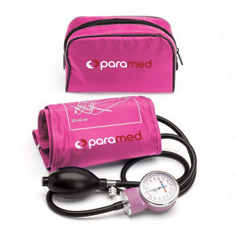 [Australia - AusPower] - PARAMED Aneroid Sphygmomanometer – Manual Blood Pressure Cuff with Universal Cuff 8.7-16.5" and D-Ring – Carrying Case in The kit – Pink – Stethoscope Not Included 