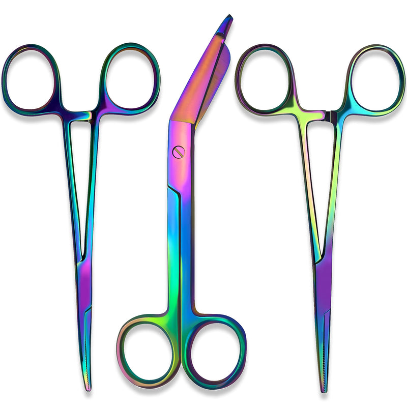 SURGICAL ONLINE Titanium Rainbow Hemostats & Scissors Set - Durable Material, Easy Identification, Precise Cutting, Versatile Use, Comfortable Grip (5.5 Inch, 3 pcs Set)