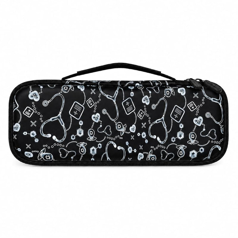 Stethoscope Case - Hard Carrying Bag Compatible for St John Ambulance/ 3M/ MDF/AKORD Dual or Single Head Littmann Stethoscope - Includes Mesh Pocket for Accessories Black