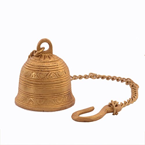 Purpledip Beautiful Brass Hanging Bell with Unique Sculpting: for Home Temple, Door, Hallway, Porch Or Balcony; Memorable Décor Gift (11046)