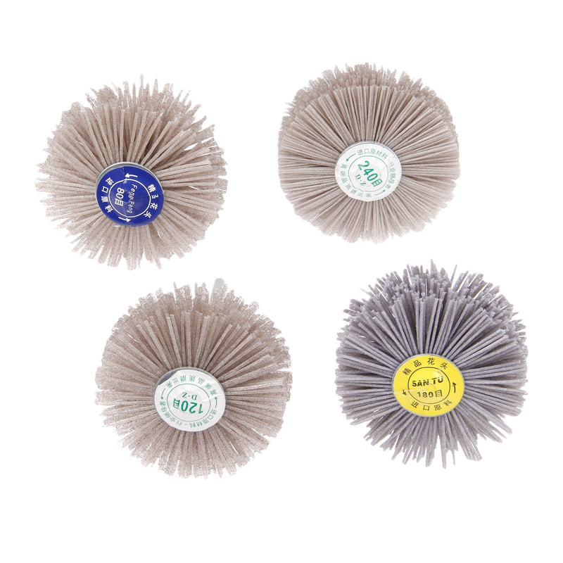 [Australia - AusPower] - Mtsooning 4Pcs 4 Sizes 80# 120# 180# 240# Nylon Wheel Brush, Abrasive Grinding Head with 6mm Threaded Shank Assortment Kit,Sanding Mop Abrasive Wheel for Removing Rust and Painting 